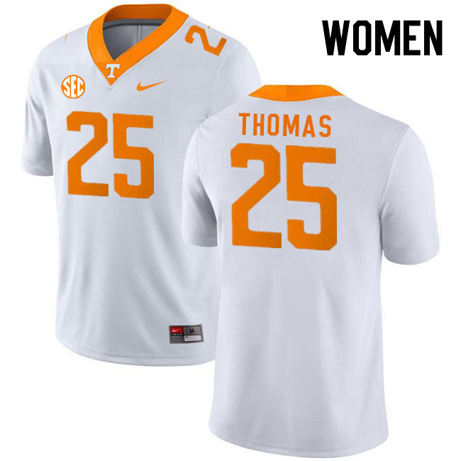 Women #25 Jourdan Thomas Tennessee Volunteers College Football Jerseys Stitched Sale-White - Click Image to Close